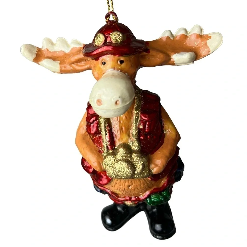 Moose Ornament Tourist Figurine Holding Camera Wearing Red-Park Ranger Christmas